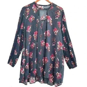 🌈 6/$60, Free People Swing Top, Dark Teal, Flowers, Pockets, Medium